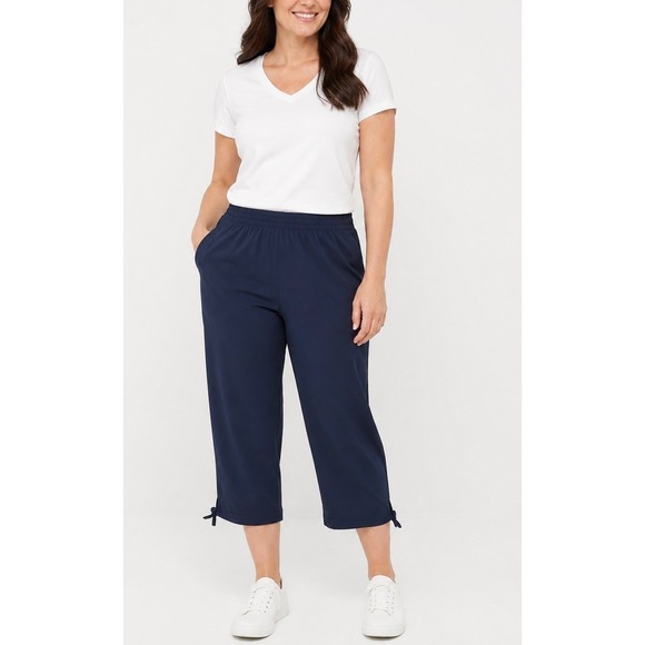 T by Talbots Pants - T by Talbots Crop Pants Womens XLP Navy Blue Tie Hem Elastic Waist Capris Active